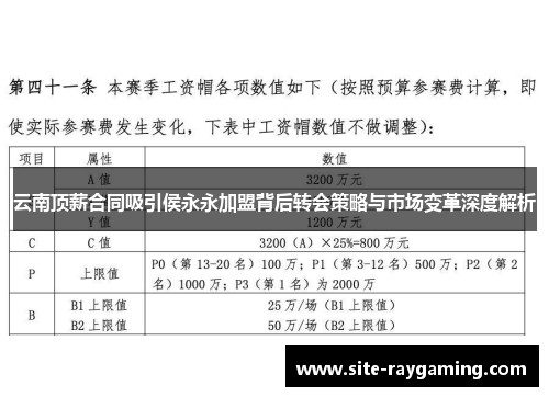云南顶薪合同吸引侯永永加盟背后转会策略与市场变革深度解析